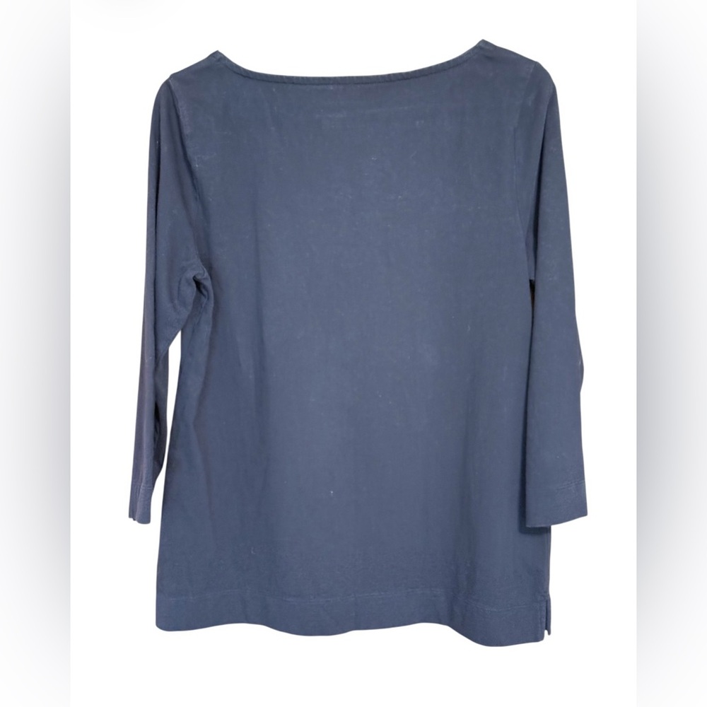 Talbots Daisy Graphic Tee M Navy 3/4 Sleeve Cotton Casual Top - Picture 2 of 2